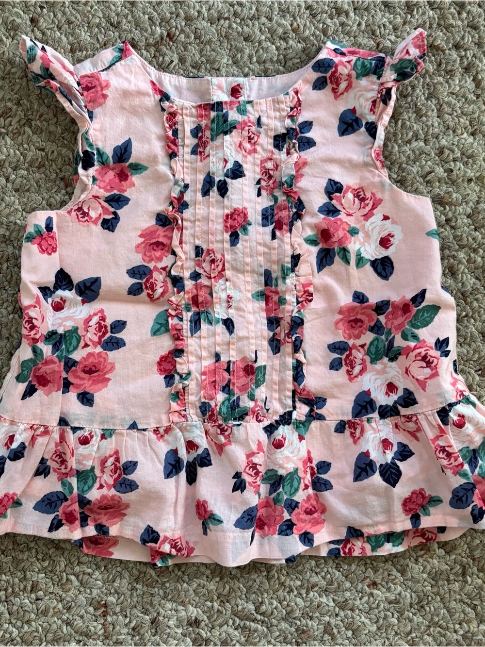 Janie and Jack Pink Floral Ruffle Tank with Pintuck Front Size 3